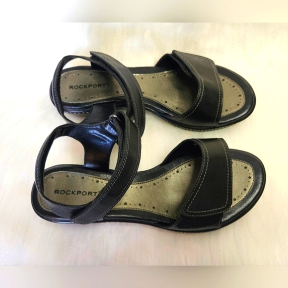 Rockport Classic Black Leather Upper Medium Heel Sandals - Picture 3 of 6